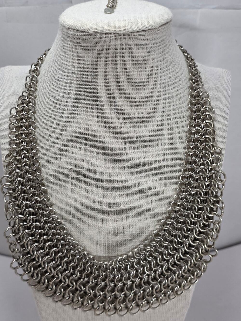 Cara NY Silver Tone Chainmaille Bib Statement Necklace